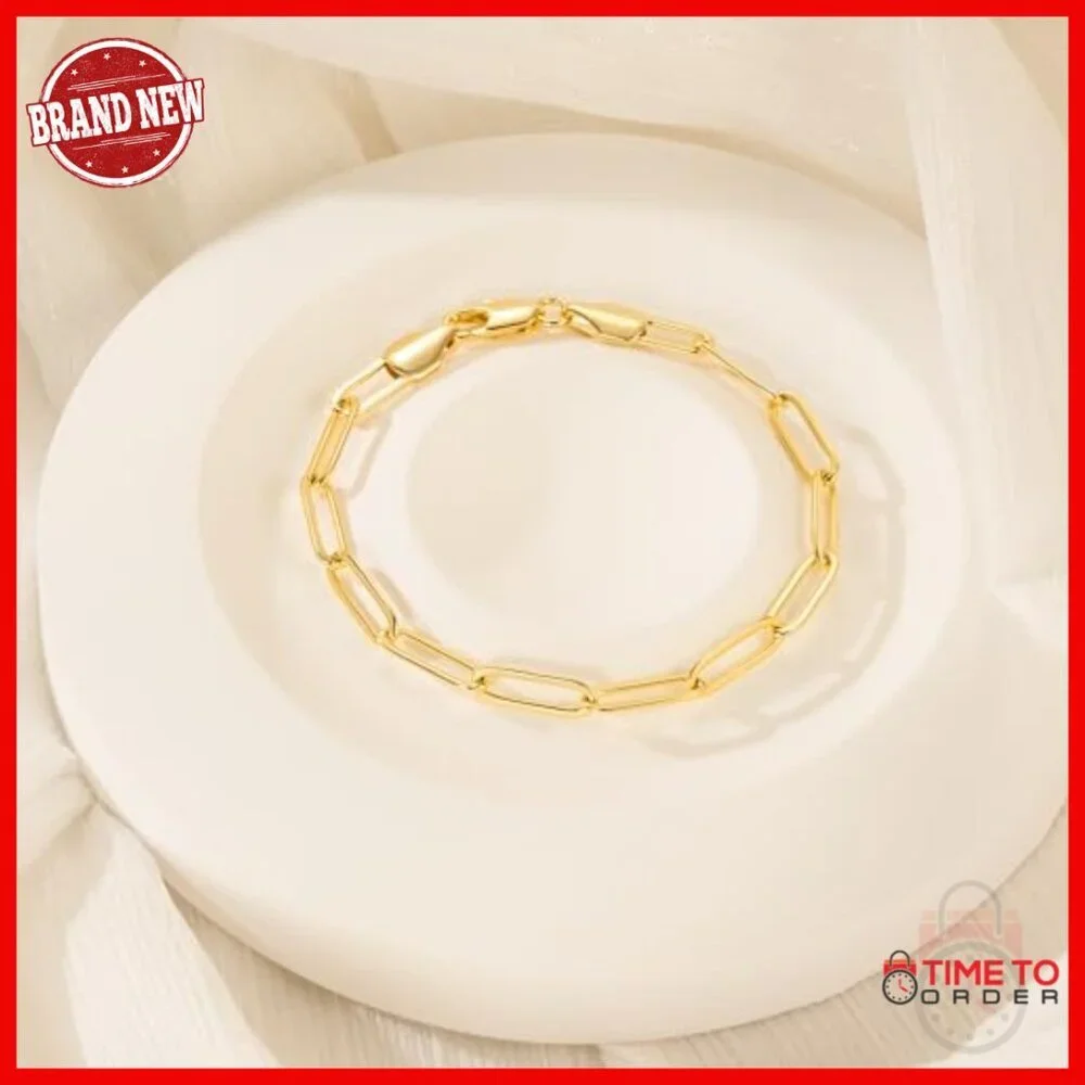 14K Gold Plated Paperclip Chain Bracelet Lobster Clasp 6.5-9in Stackable